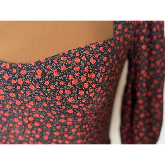 Zara NWT Floral Print Ruched Floral Sweetheart Crop Top Balloon Sleeve Size XS‎ - Picture 6 of 16